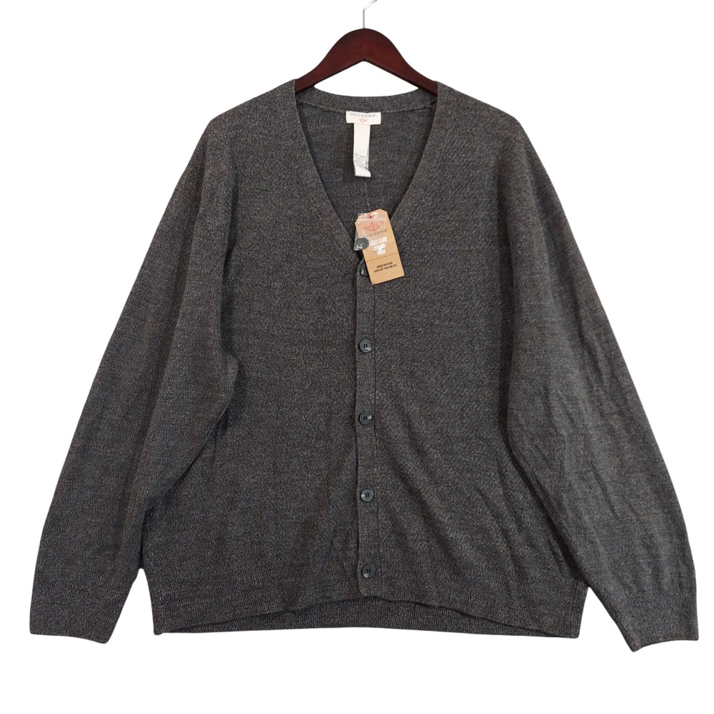 Dockers Cardigan Sweater Mens XXL Asphalt Gray Easy Care Comfort Touch Grandpa